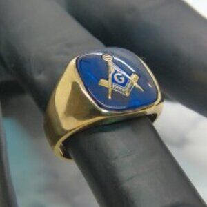 Masonic 10Kt Polished Yellow Gold Ring Size 11 With Lab Created Sapphire